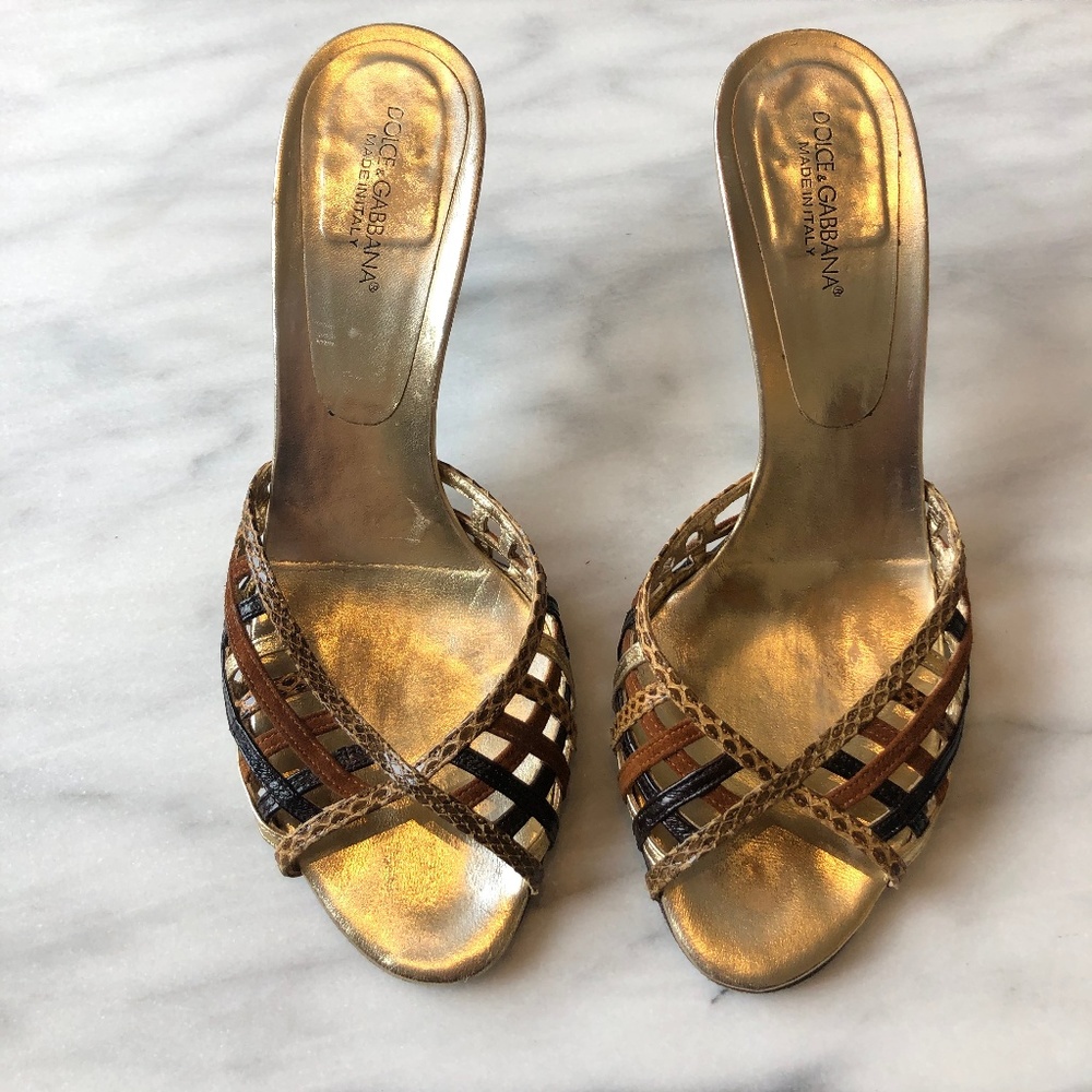 Dolce & Gabbana Gold Python Sandals